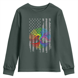 Tree of Life Rainbow LGBTQ Pride Youth Sweatshirt American Flag Gift TS14 Dark Forest Green Print Your Wear