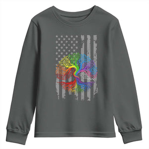 Tree of Life Rainbow LGBTQ Pride Youth Sweatshirt American Flag Gift TS14 Dark Heather Print Your Wear