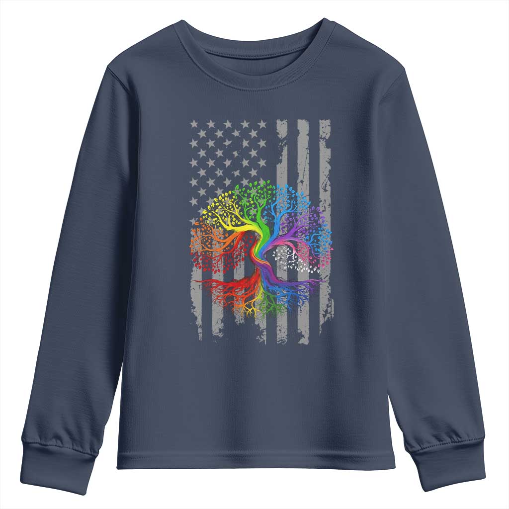 Tree of Life Rainbow LGBTQ Pride Youth Sweatshirt American Flag Gift TS14 Navy Print Your Wear