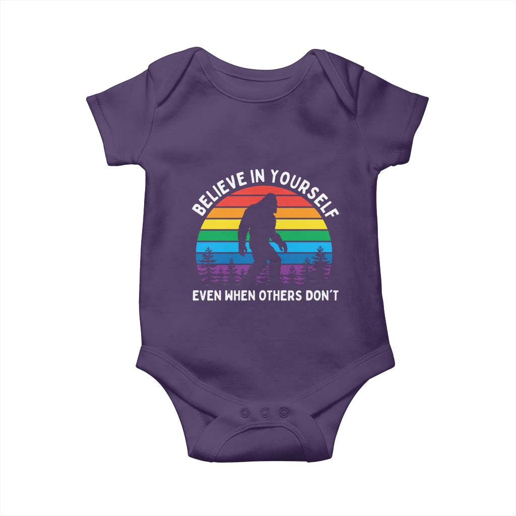 Retro Rainbow Bigfoot Baby Onesie Believe In Yourself Even When Others Don't TS14 Purple Print Your Wear