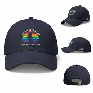 Retro Rainbow Bigfoot Baseball Cap Believe In Yourself Even When Others Don't