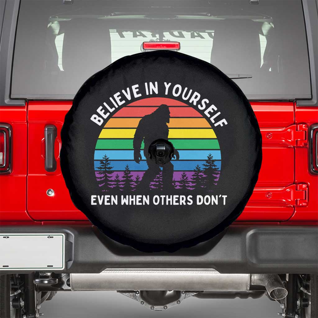 Retro Rainbow Bigfoot Spare Tire Cover Believe In Yourself Even When Others Don't TS14 Black Print Your Wear