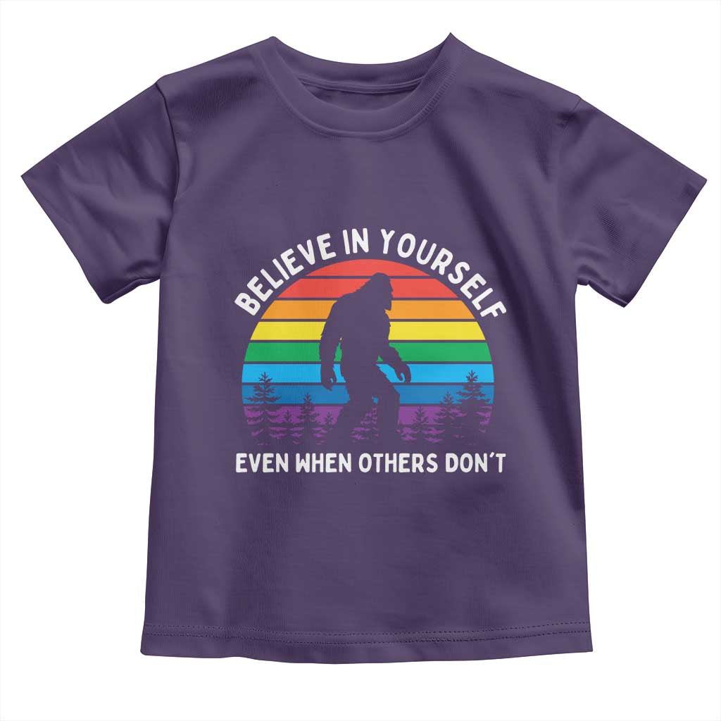 Retro Rainbow Bigfoot Toddler T Shirt Believe In Yourself Even When Others Don't TS14 Purple Print Your Wear