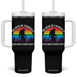 Retro Rainbow Bigfoot Tumbler With Handle Believe In Yourself Even When Others Don't TS14 One Size: 40 oz Black Print Your Wear
