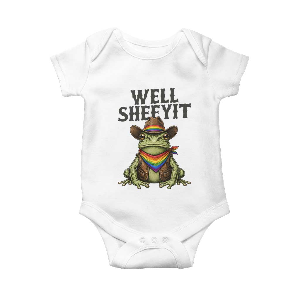Pride Frog LGBT Rainbow Baby Onesie Well Sheeyit Country Western TS14 White Print Your Wear