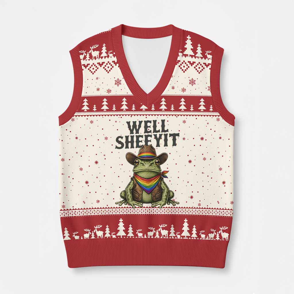 Pride Frog LGBT Rainbow V-Neck Knit Sweater Vest Well Sheeyit Country Western TS14 Beige Red Print Your Wear