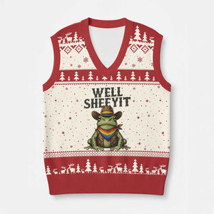 Pride Frog LGBT Rainbow V-Neck Knit Sweater Vest Well Sheeyit Country Western TS14 Beige Red Print Your Wear