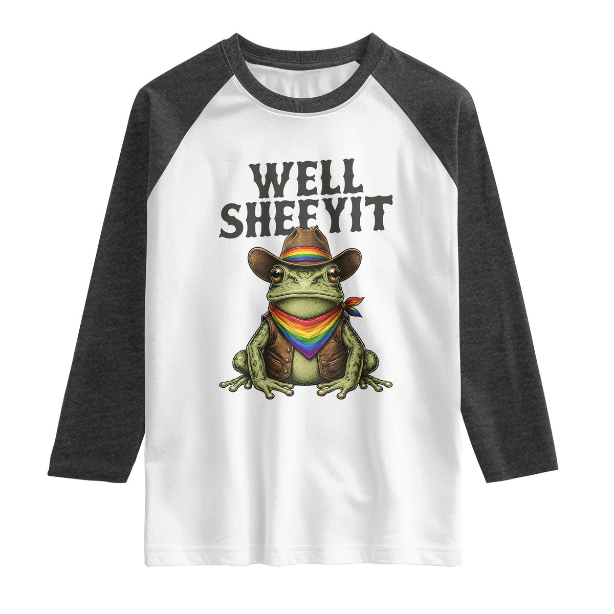 Pride Frog LGBT Rainbow Raglan Shirt Well Sheeyit Country Western TS14 White Heather Charcoal Print Your Wear