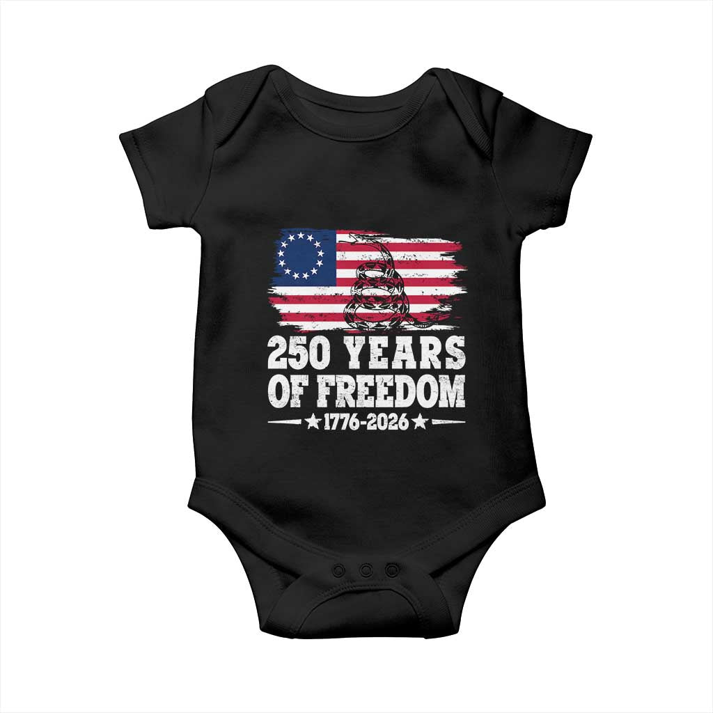 250 Years Of Freedom Baby Onesie Gadsden Flag American Patriot US TS14 Black Print Your Wear