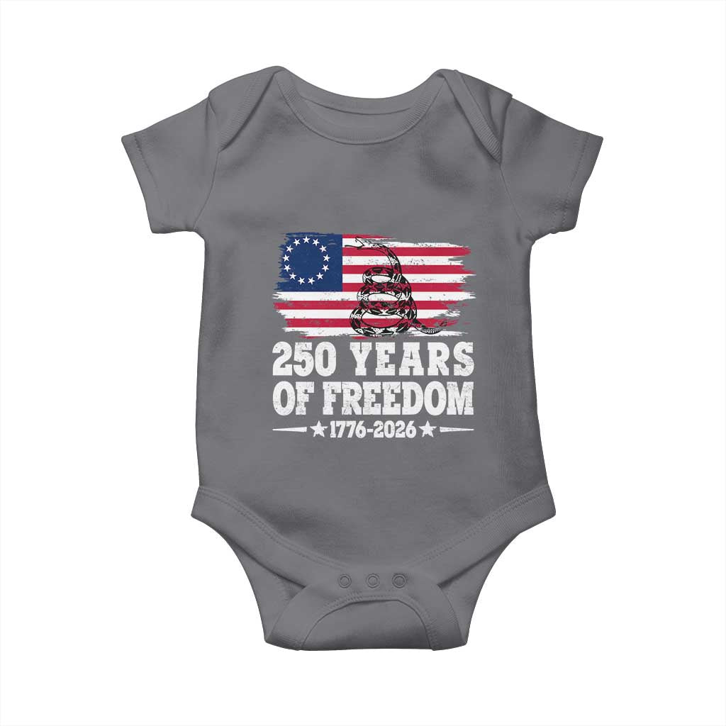250 Years Of Freedom Baby Onesie Gadsden Flag American Patriot US TS14 Charcoal Print Your Wear