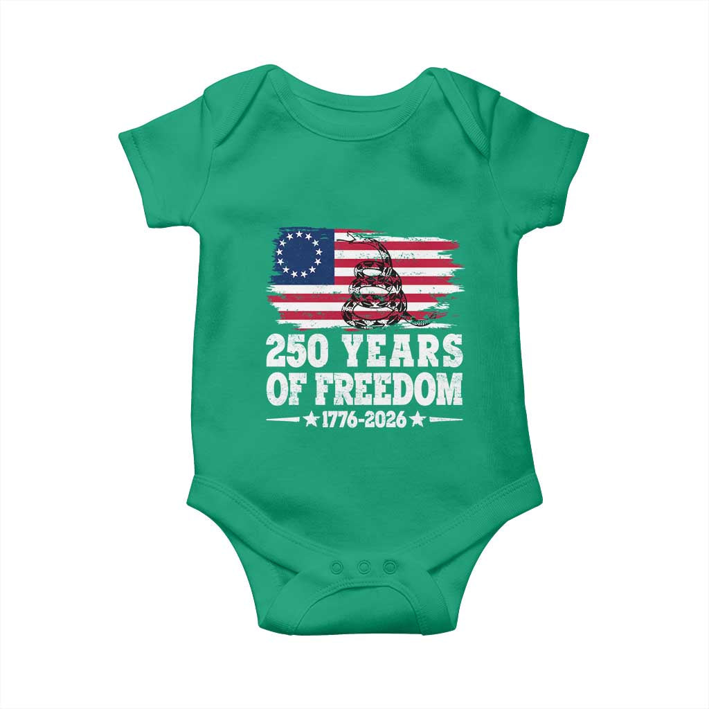 250 Years Of Freedom Baby Onesie Gadsden Flag American Patriot US TS14 Irish Green Print Your Wear