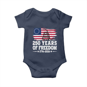 250 Years Of Freedom Baby Onesie Gadsden Flag American Patriot US TS14 Navy Print Your Wear