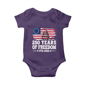 250 Years Of Freedom Baby Onesie Gadsden Flag American Patriot US TS14 Purple Print Your Wear