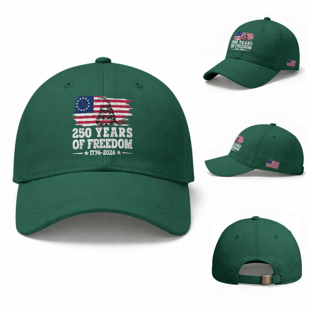 250 Years Of Freedom Baseball Cap Gadsden Flag American Patriot US