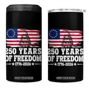 250 Years Of Freedom 4 in 1 Can Cooler Tumbler Gadsden Flag American Patriot US