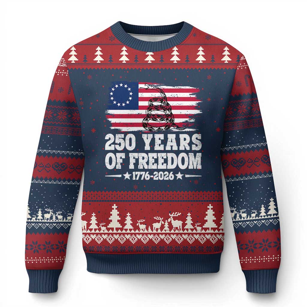 250 Years Of Freedom Ugly Christmas Sweater Gadsden Flag American Patriot US