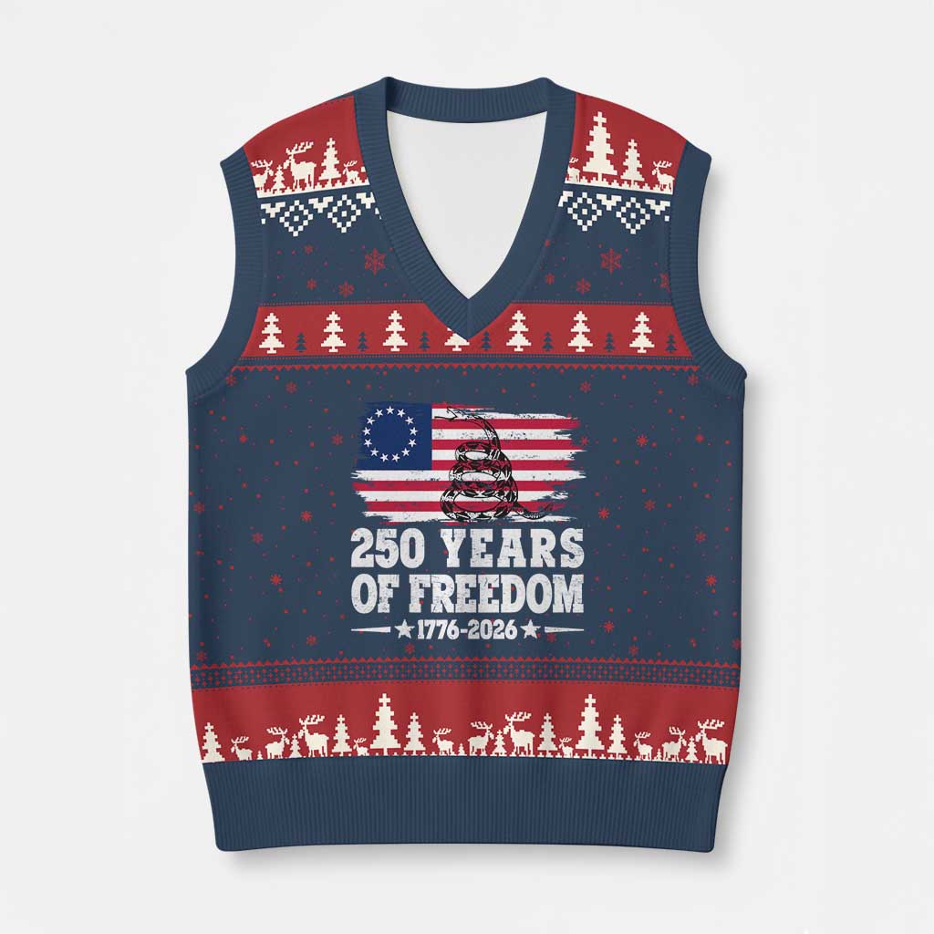 250 Years Of Freedom V-Neck Knit Sweater Vest Gadsden Flag American Patriot US TS14 Navy Red Print Your Wear