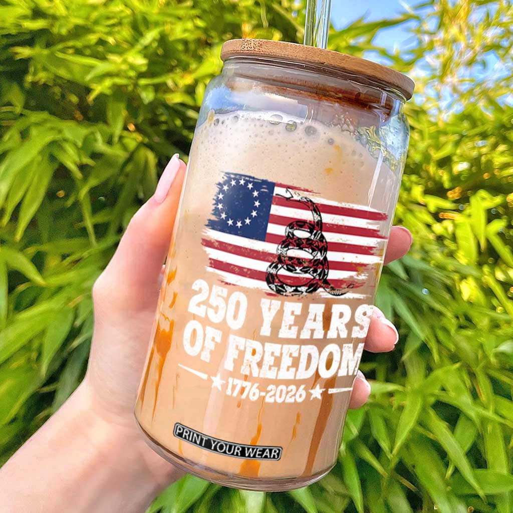 250 Years Of Freedom Glass Can Gadsden Flag American Patriot US