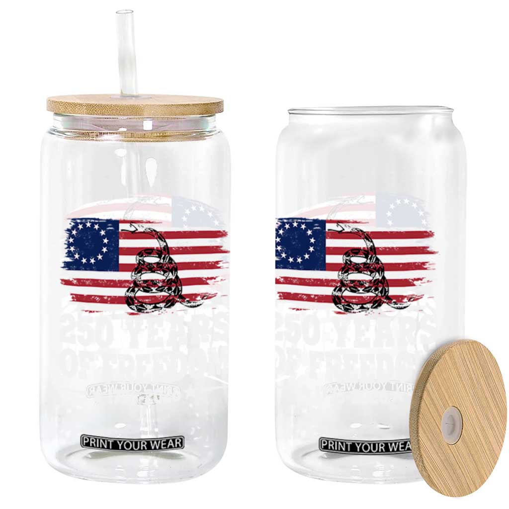 250 Years Of Freedom Glass Can Gadsden Flag American Patriot US