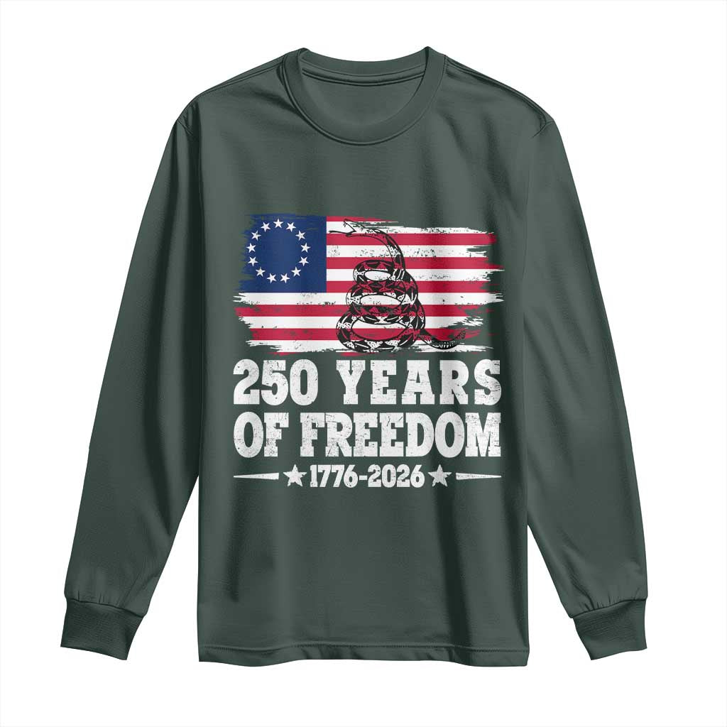 250 Years Of Freedom Long Sleeve Shirt Gadsden Flag American Patriot US