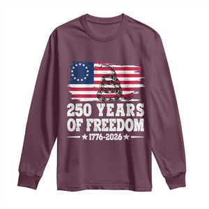 250 Years Of Freedom Long Sleeve Shirt Gadsden Flag American Patriot US