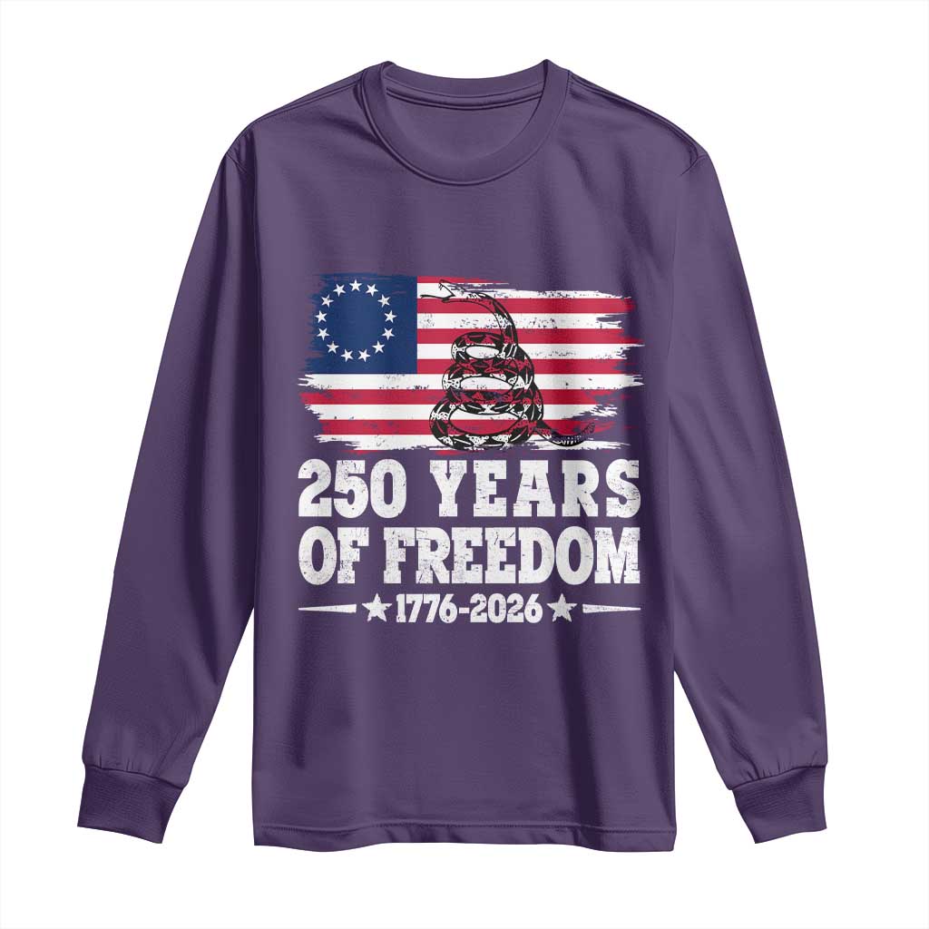 250 Years Of Freedom Long Sleeve Shirt Gadsden Flag American Patriot US