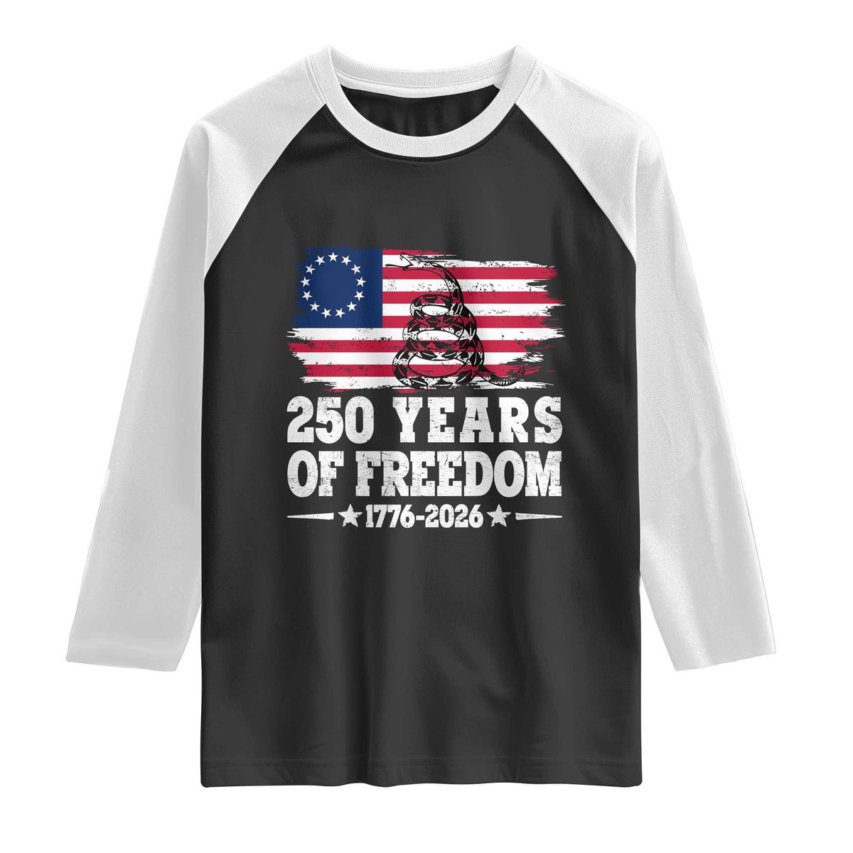 250 Years Of Freedom Raglan Shirt Gadsden Flag American Patriot US