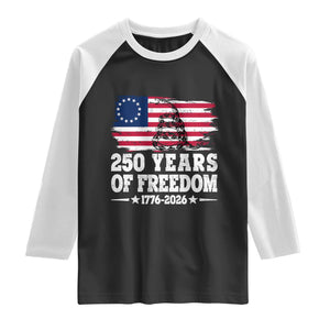 250 Years Of Freedom Raglan Shirt Gadsden Flag American Patriot US