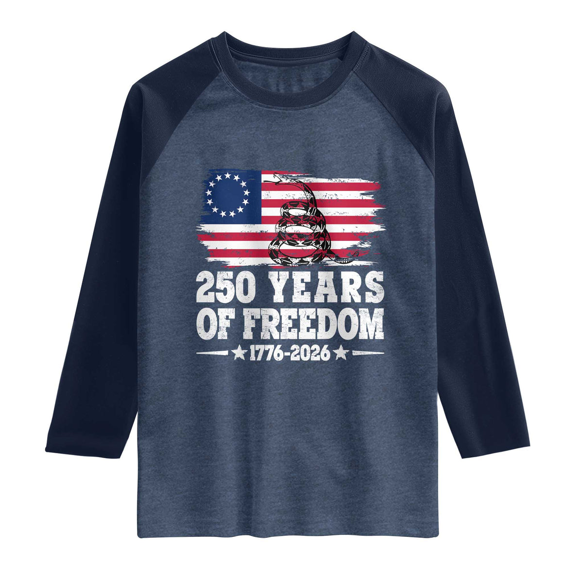250 Years Of Freedom Raglan Shirt Gadsden Flag American Patriot US