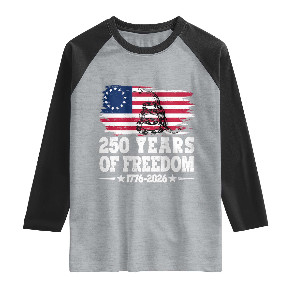 250 Years Of Freedom Raglan Shirt Gadsden Flag American Patriot US