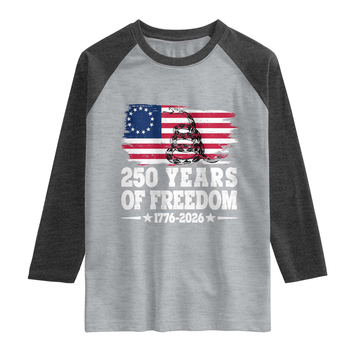 250 Years Of Freedom Raglan Shirt Gadsden Flag American Patriot US