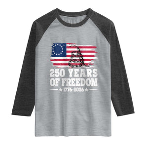 250 Years Of Freedom Raglan Shirt Gadsden Flag American Patriot US