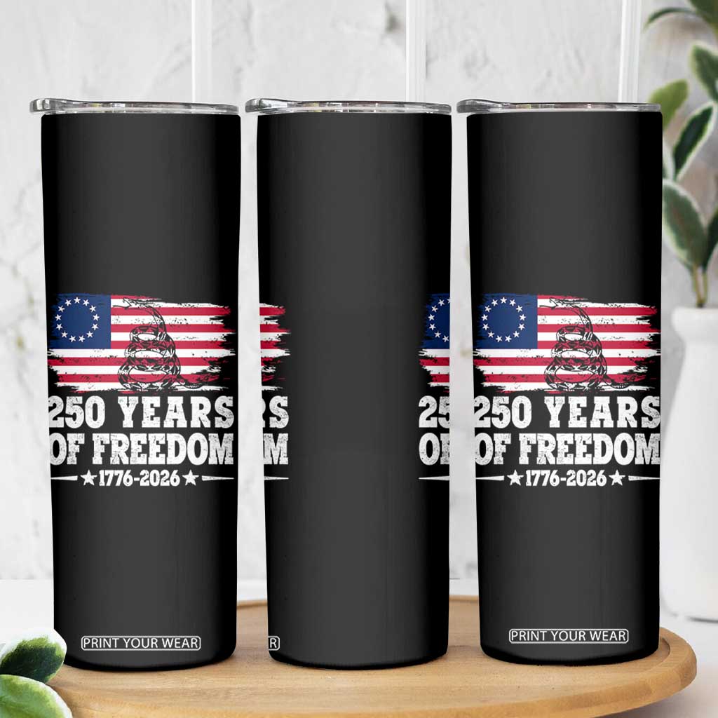 250 Years Of Freedom Skinny Tumbler Gadsden Flag American Patriot US
