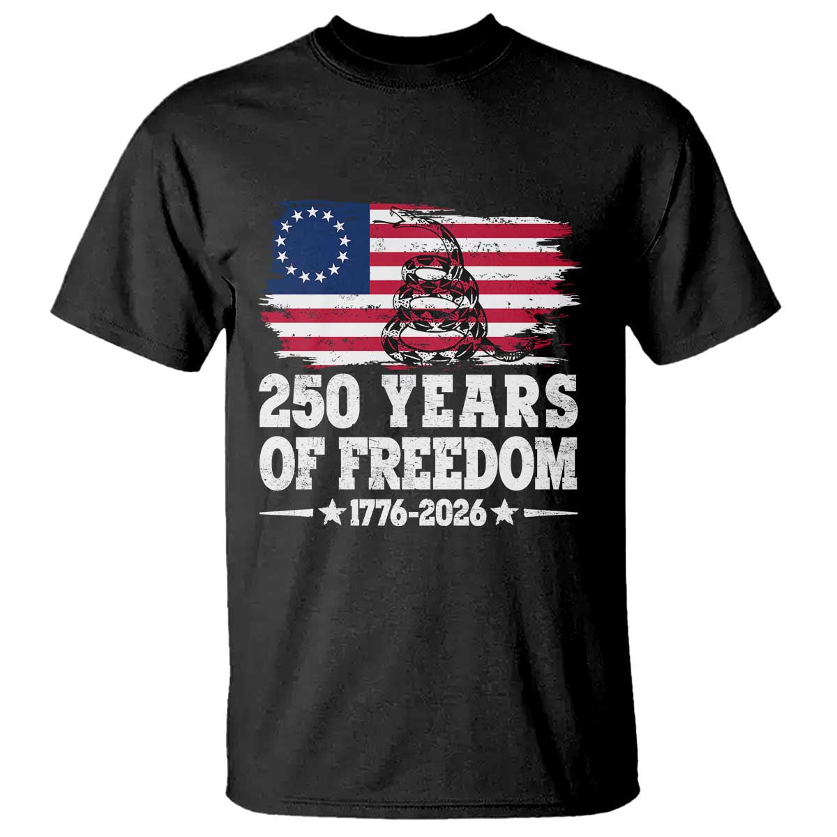 250 Years Of Freedom T Shirt Gadsden Flag American Patriot US