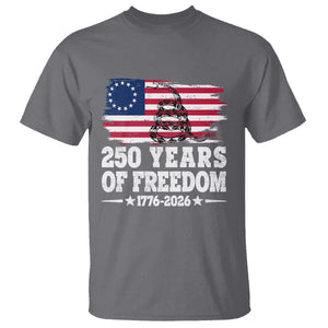 250 Years Of Freedom T Shirt Gadsden Flag American Patriot US
