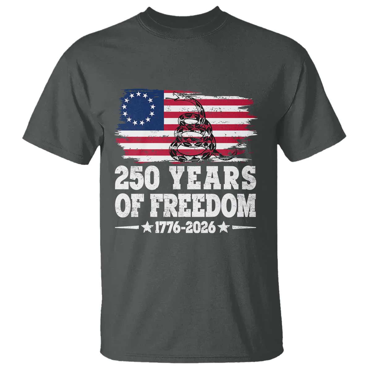 250 Years Of Freedom T Shirt Gadsden Flag American Patriot US