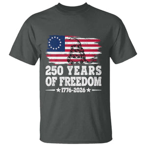 250 Years Of Freedom T Shirt Gadsden Flag American Patriot US