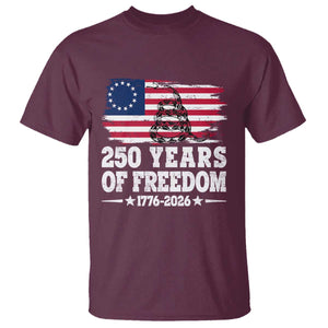250 Years Of Freedom T Shirt Gadsden Flag American Patriot US