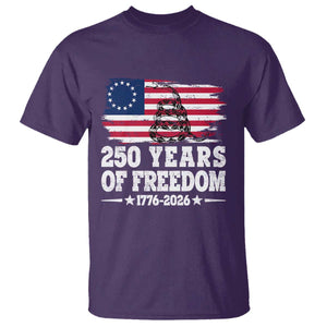 250 Years Of Freedom T Shirt Gadsden Flag American Patriot US