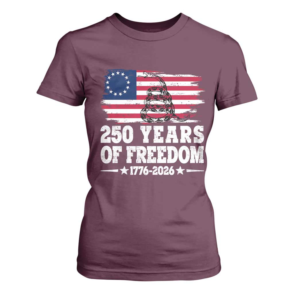 250 Years Of Freedom T Shirt For Women Gadsden Flag American Patriot US