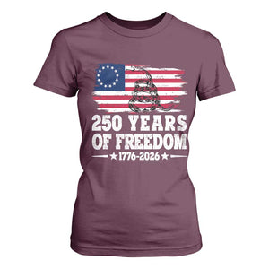 250 Years Of Freedom T Shirt For Women Gadsden Flag American Patriot US