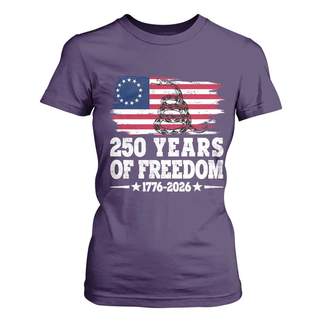 250 Years Of Freedom T Shirt For Women Gadsden Flag American Patriot US