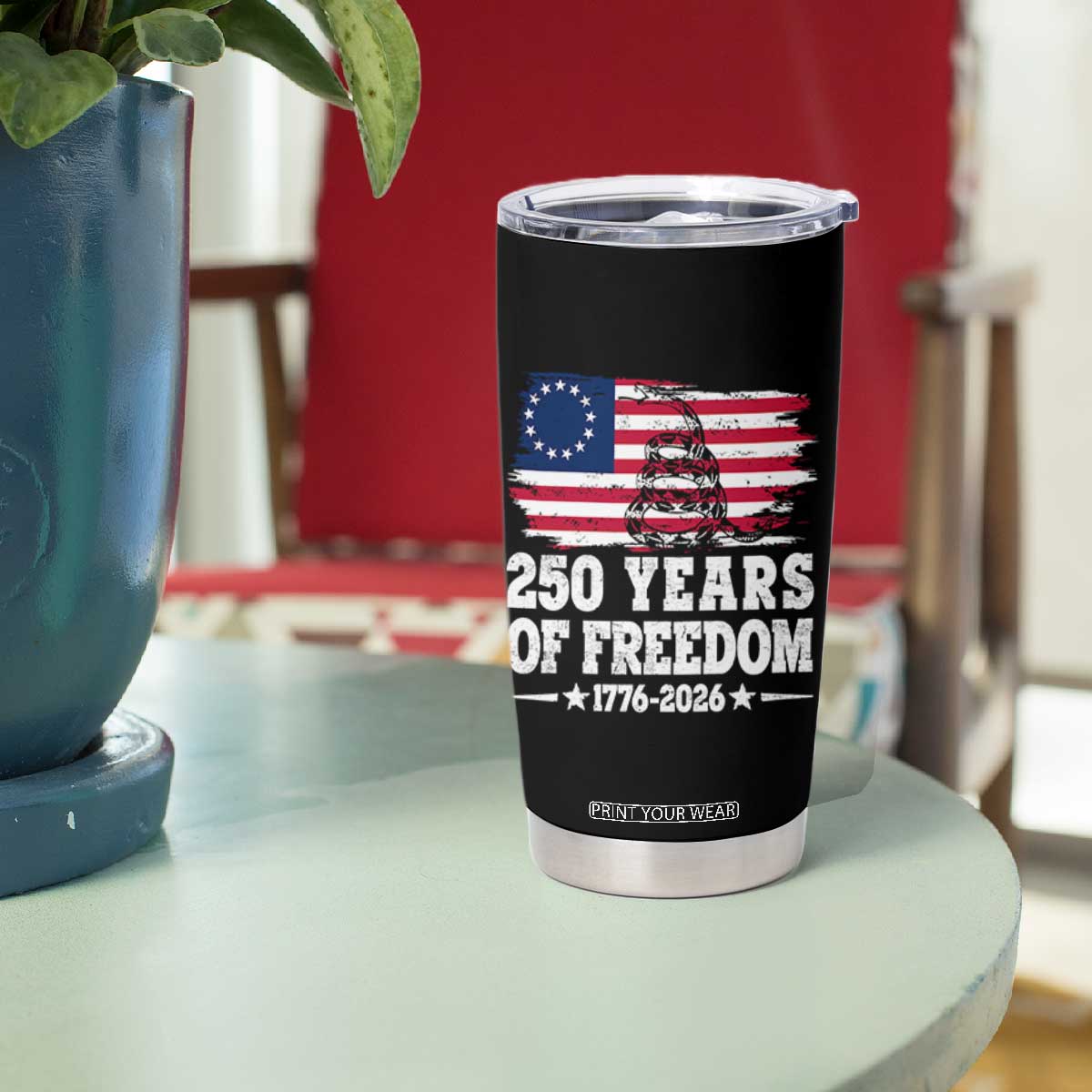 250 Years Of Freedom Tumbler Cup Gadsden Flag American Patriot US