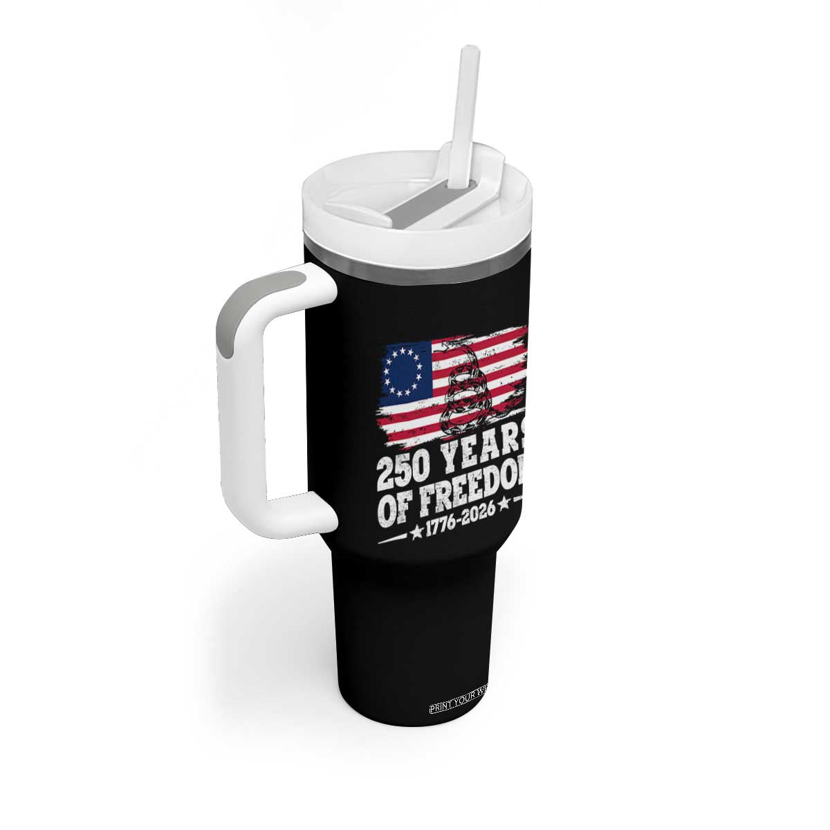 250 Years Of Freedom Tumbler With Handle Gadsden Flag American Patriot US
