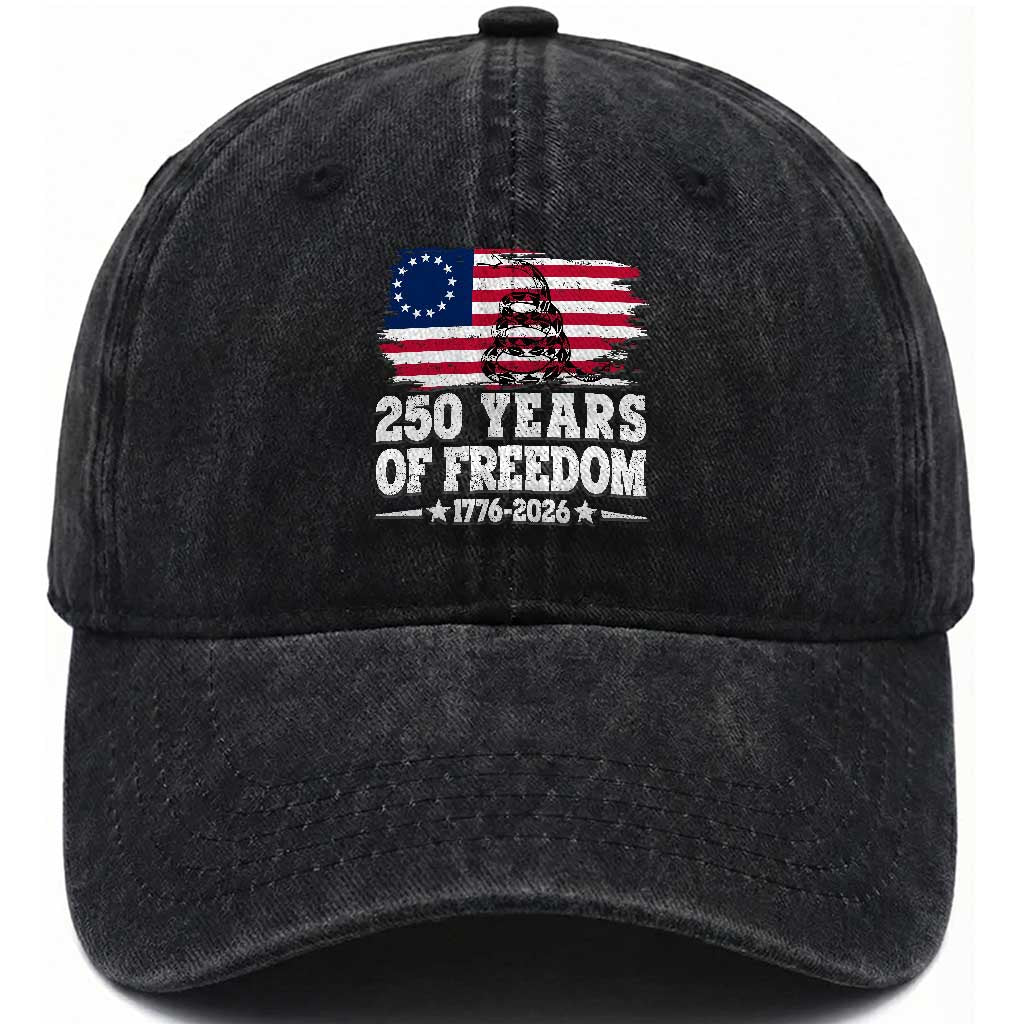 250 Years Of Freedom Washed Cotton Baseball Cap Gadsden Flag American Patriot US