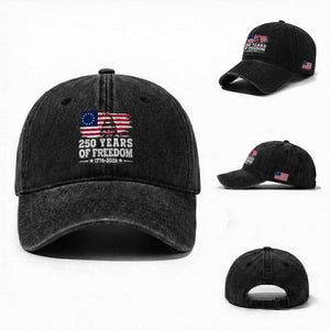 250 Years Of Freedom Washed Cotton Baseball Cap Gadsden Flag American Patriot US