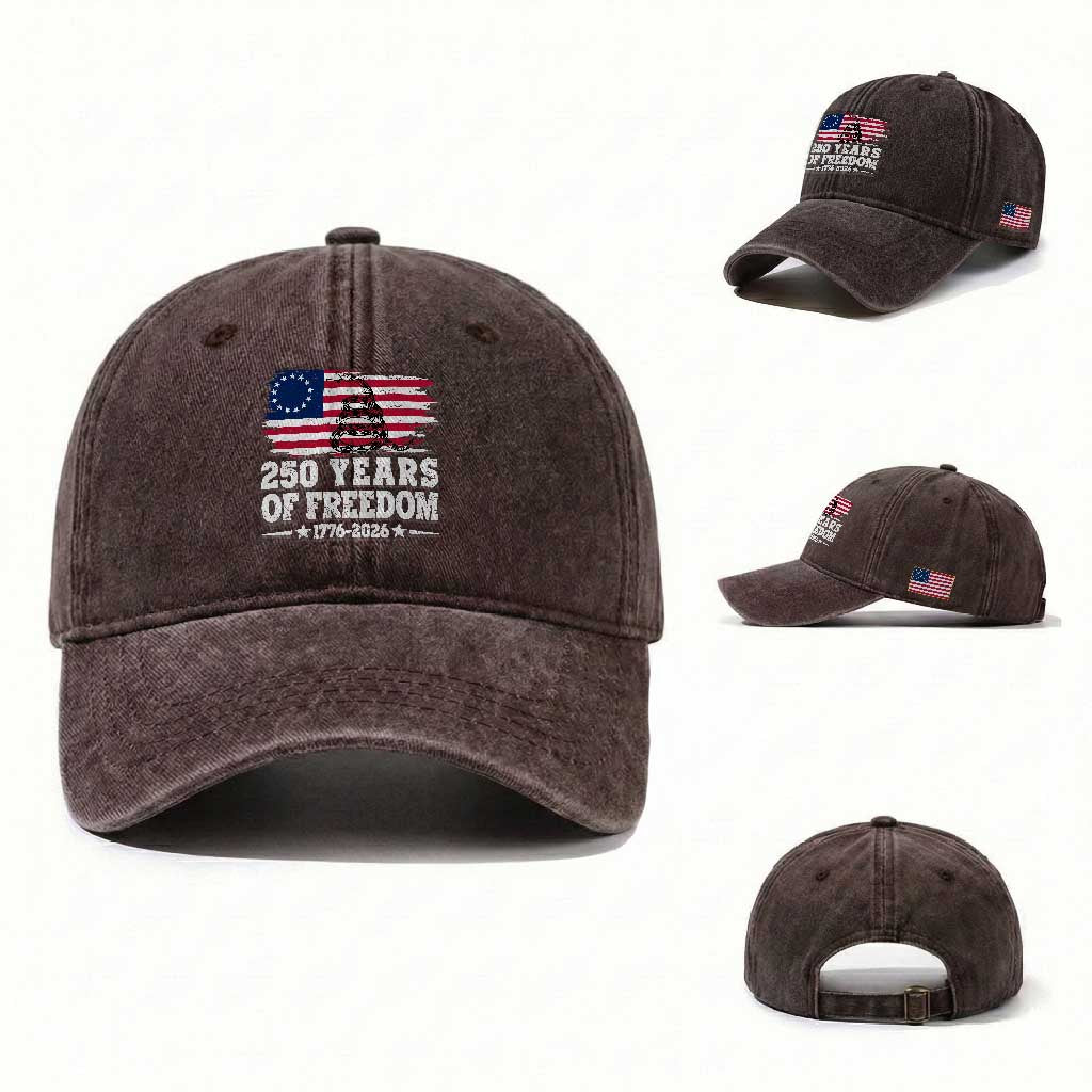 250 Years Of Freedom Washed Cotton Baseball Cap Gadsden Flag American Patriot US