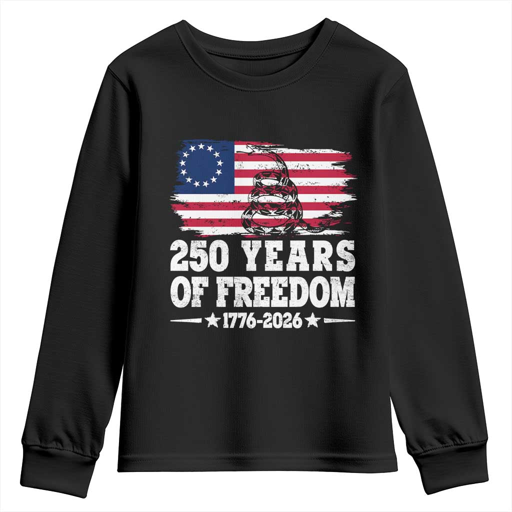 250 Years Of Freedom Youth Sweatshirt Gadsden Flag American Patriot US TS14 Black Print Your Wear