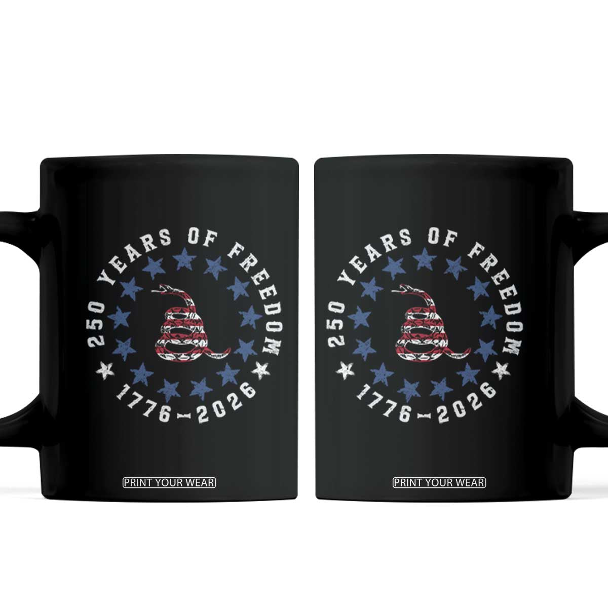 250 Years Of Freedom Coffee Mug Gadsden Betty Ross Flag Ring of Stars American Patriot US