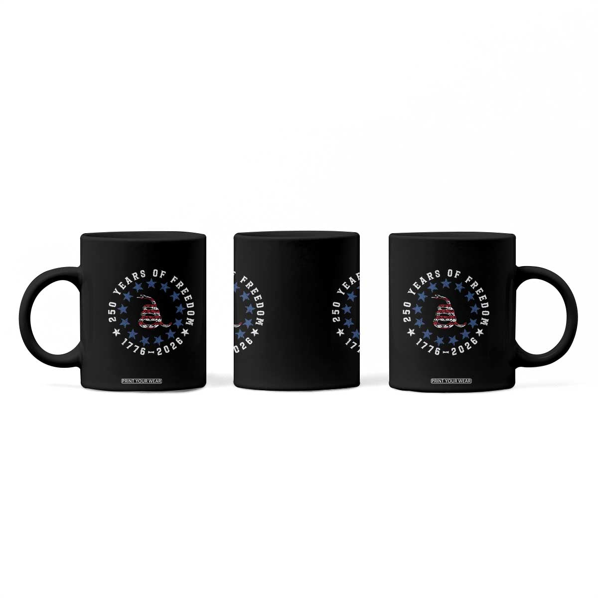 250 Years Of Freedom Coffee Mug Gadsden Betty Ross Flag Ring of Stars American Patriot US